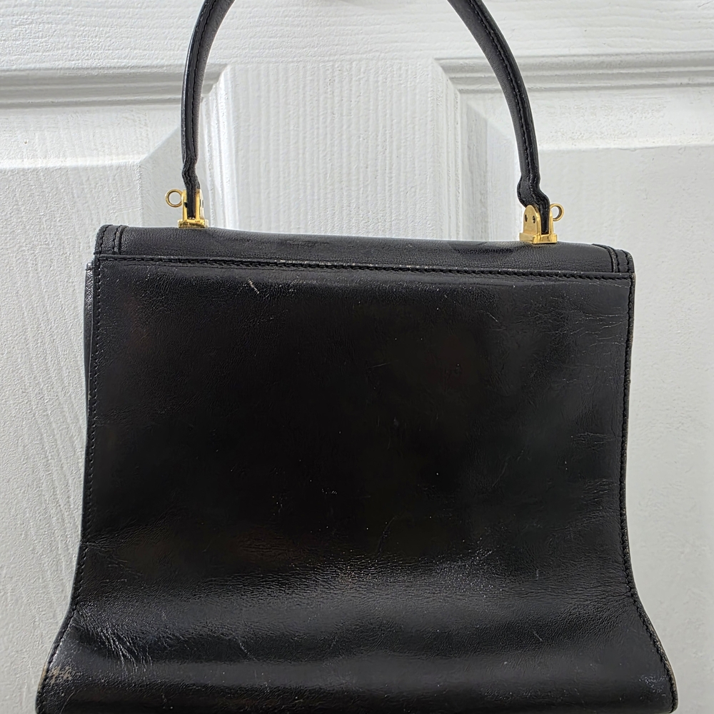 BALLY Black Leather Top-Handle Satchel with Gold Accent. Made In Italy. - Picture 2 of 4